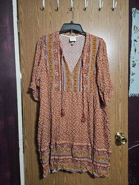 Knox Rose Boho Tassel Half Sleeve Flowy Mini Dress Size XL!